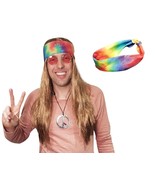 Hippie Wig Tie Dye Bandana 60s 70s Hippy Woodstock Festival Party Mens C... - £13.23 GBP