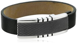 Mens Black Leather and Criss Cross Buckle Bracelet, One Size, 8.75 inches - £93.02 GBP