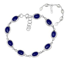 Classy Oval Blue Lapis & Shell Double Sided Sterling Silver Bracelet - $29.69
