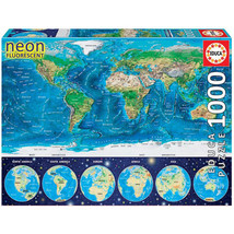 Educa Puzzle Collection 1000pcs - Neon World Map - $62.37