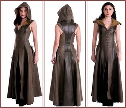 Medieval Waterproof Sleeveless Hooded  Faux PU Leather Woodland Archer C... - $156.95