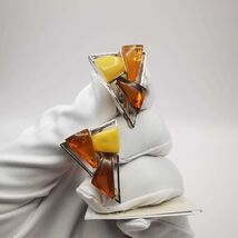 New Women’s Earrings Honey &amp; Yellow Natural Amber Sterling Silver 925 11... - $153.00