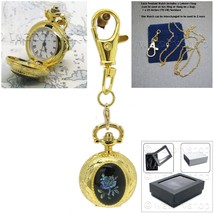 Gold Color Pendant Watch Women Pocket Watch 2 Ways Use Necklace and Key Ring L52 - £16.37 GBP
