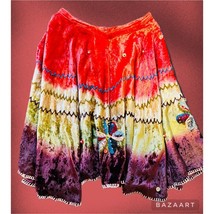 VTG Crushed Velvet Embroidered Beaded Holiday Festival A-Line Skirt - £23.45 GBP