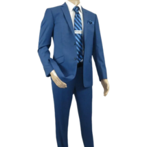 Men's Renoir Wool Blend Slim Fit 2pc Suit Sharkskin Texture 557-1 Blue image 12