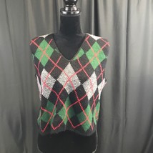 Vintage Huntington Ridge hand knitted stripes squares vest - £7.65 GBP