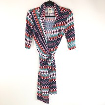 S-12 S-Twelve Wrap Dress Geometric Colorful 3/4 Sleeve Stretch Size S - £7.78 GBP