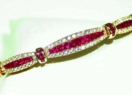 8Ct Round Cut Lab Created Ruby &amp; Diamond  Cuff Bangle 14K Yellow Gold Plated - £253.76 GBP