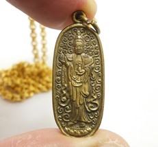Guan Yin pendant 18 inch Gold Plated necklace Guanyin Quanim Quan Im Goddess of  - £37.66 GBP