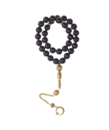 Tasbih Black Agate 10mm Stone - 33 Prayer Beads with Copper Alloy Gold T... - $32.84 CAD