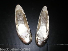 New Womens Lauren Ralph Lauren Metallic Gold Flats 6 Bow Shoes Leather Designer  - £35.66 GBP