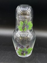Vintage Clear Glass Purple Flowers Tumble Up 7” Bedside Water Carafe Dec... - $17.81