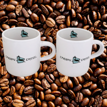 Pair of Two Retired Caribou Coffee Logo Demitasse 4 ounce Espresso Mugs - £21.57 GBP