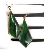 Vintage Artisan Green Enameled Drop Earrings Enamel Jewelry Dangle Earrings - $33.53 CAD