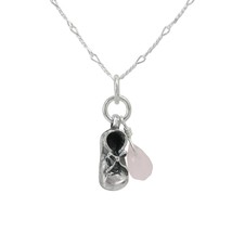 Sterling Silver Baby Bootie Charm and Crystal Necklace, Pale Pink - $28.99