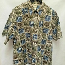 Saddlebred 2XL Shirt Brown Green Floral Palm Leaf Hawaiian Tropical Mens... - £12.14 GBP