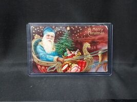 Beautiful 1909 BLUE Santa Claus In Sleigh Embossed Merry Christmas Postcard - €8,24 EUR