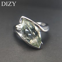 DIZY 925 Sterling Silver Natural Green Amethyst Marquise Cut Gemstone Ring for W - £46.76 GBP