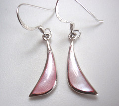 Pink Mother of Pearl Crescent 925 Sterling Silver Dangle Earrings Small - £10.06 GBP