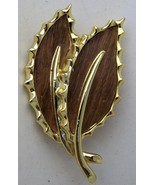 Sarah Coventry Signed Gold Tone Wood Leaves Pin Brooch 2&quot; - £8.92 GBP