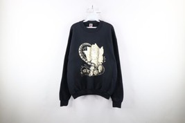 Vintage 80s Womens XL Rose Flower Piano Music Crewneck Sweatshirt Black USA - £33.26 GBP