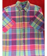 Vintage Knights of Round Table Plaid Button Down Shirt Short Sleeves Siz... - £7.78 GBP