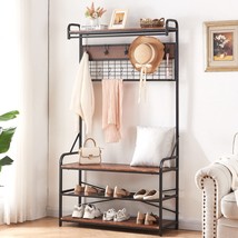 Homissue 5-In-1 Entryway Hall Tree With Shoe Bench, Coat Rack With, Brown Finish - $168.99