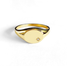 18K 14K 9K Personalized Diamond Signet ring, Women Unisex Oval Signet Pinky Ring - £257.64 GBP+