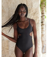 Aerie Shine Rib Voop Cheeky One Piece Swimsuit X-LARGE True Black Cutouts - €37,21 EUR