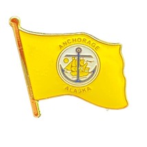 Anchorage Alaska Flag Souvenir Gold Tone Lapel Pin Anchor Ship Yellow - $14.87