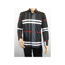 Men Sports Shirt by DE-NIKO Long Sleeves Fashion Print Soft Modal NK1010 Black image 9
