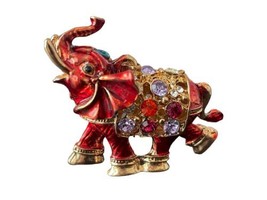 Vintage Elephant Rhinestones Red Cloisonne Necklace Charm Metal Figurine... - £14.86 GBP