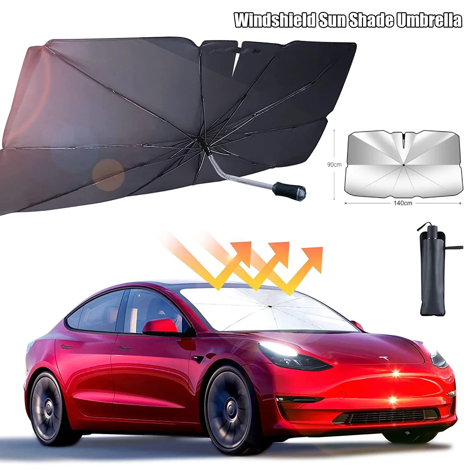 For Tesla Model 3/Y Car Windshield Sun Shade Umbrella Foldable Sunshade Cover - £31.22 GBP+