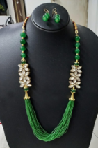 Gold Plated Bollywood Style Indian Green Kundan Necklace Mala Jewelry Set - £6.10 GBP
