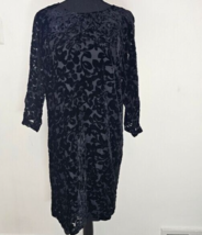 Garnet Hill Black Velvet Shift Mesh Sheer 3/4 Sleeve Pullover Dress w Sl... - $22.95