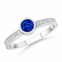 ANGARA Bezel Round Sapphire Stackable Ring with Diamond Accents - £745.96 GBP