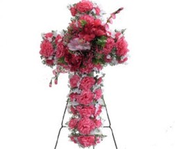 Cross Silk Pink Floral Deluxe For Cemetery and/or Funeral Presentation - £66.07 GBP