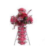 CROSS SILK PINK FLORAL DELUXE for Cemetery and/or Funeral Presentation - £66.99 GBP