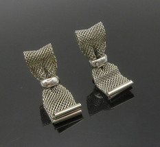 925 Sterling Silver - Vintage Modernist Mesh Bow Tie Drop Earrings - EG7870 - £46.27 GBP