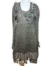 Forla Dress Women&#39;s Actual Small Gray Bohemian Beads Crochet Chain Fur Boho - £25.93 GBP