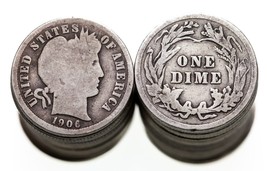 1892-1916 Barber Dime Rollio IN Buono+ Condizioni, 50 Pezzi, Vari Date - £178.04 GBP