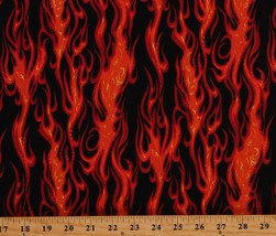 Cotton Flames Fire Car Hot Rod on Black Fabric Print by the Yard D656.02 - £10.32 GBP