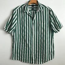 H&amp;M Camp Shirt Mens M Green Stripe Collar Button Up Casual Slim Fit Shor... - $22.98