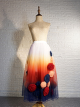 Navy Flower Long Tulle Skirt Outfit Women Custom Plus Size Tulle Skirt image 5