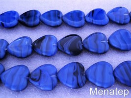 10 15 x 15 mm Czech Glass Window Heart Beads: Navy/Black - $5.56