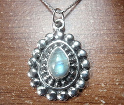 Moonstone Necklace Encircled with Silver Dot Accents 925 Sterling Silver - £14.33 GBP