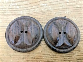 Vtg Pair Set Lot 2 Dark Brown Tropical Hard Wood Tiki Wooden Round Buttons 4cm - £19.97 GBP