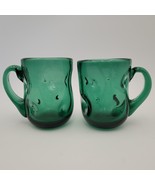 Two HTF (2) Vintage Blenko Dimpled Pinched Emerald Green Handblown Glass... - $79.19