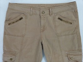 Women&#39;s Size 36&quot;W x 19&quot;L Khaki Beige Distressed Denim Cargo Capri Mid-Rise - $10.44