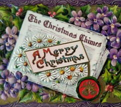 Christmas Postcard Purple Green Floral Newspaper Series 2165 Original Antique - £13.09 GBP